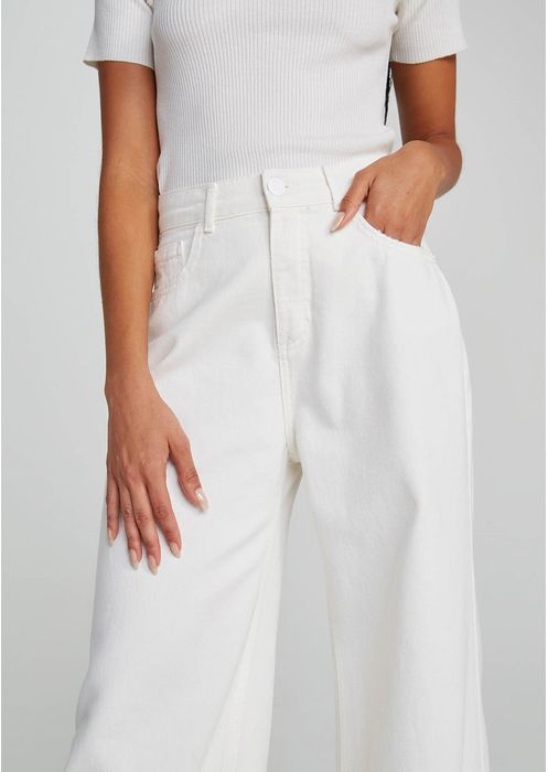 Calça Pantalona Feminina Cintura Super Alta - Off White