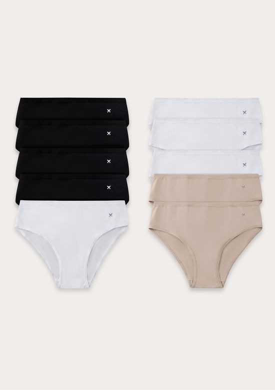 Foto do produto: Kit 10 Calcinhas Básicas Caleçon Em Algodão - Multicolorido