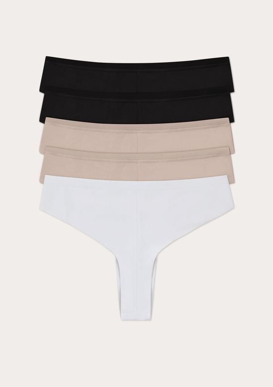 Foto do produto: Kit 5 Calcinhas Básicas Fio Dental Em Algodão - Multicolorido