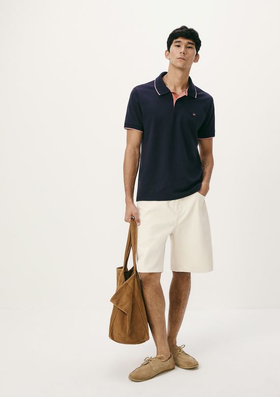 Foto do produto: Camisa Polo Básica Masculina Em Piquet Com Bordado - Azul