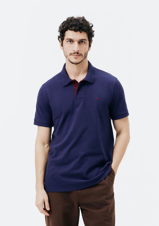 Foto do produto: Camisa Polo Básica Masculina Em Piquet Com Bordado - Azul