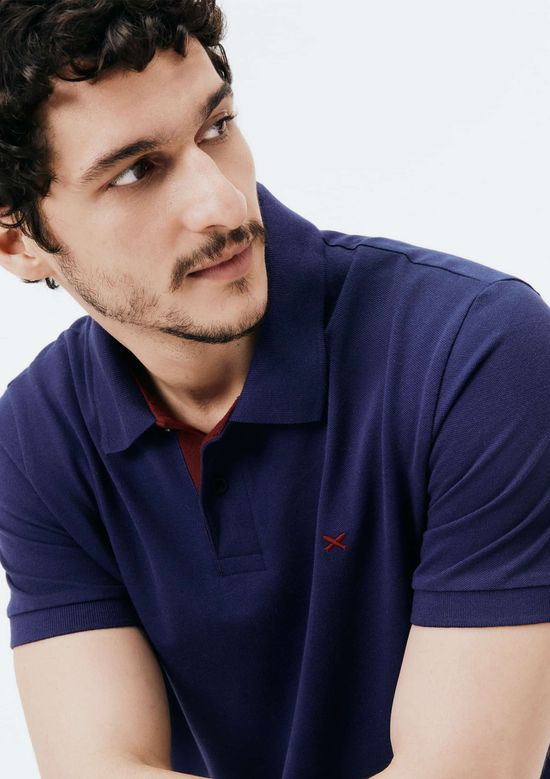 Foto do produto: Camisa Polo Básica Masculina Em Piquet Com Bordado - Azul