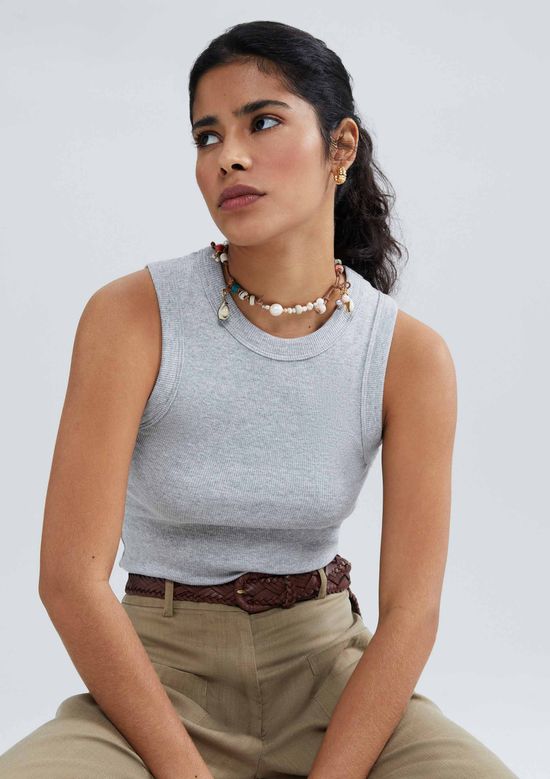 Foto do produto: Regata Básica Feminina Slim Neck - Cinza