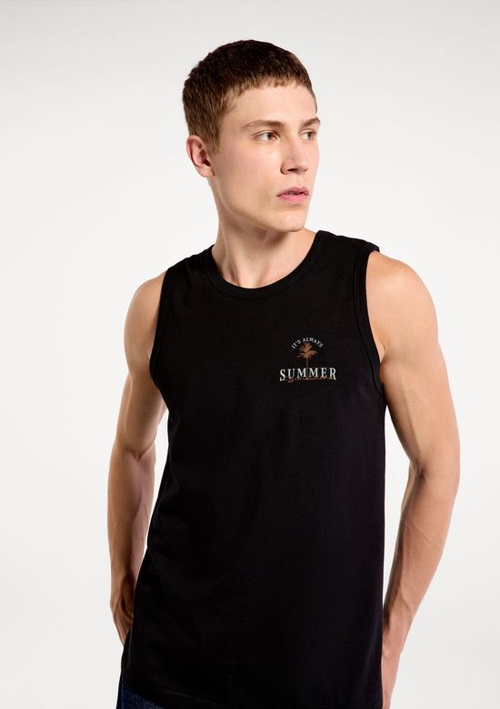 Foto do produto: Regata Básica Masculina Regular Com Estampa - Preto