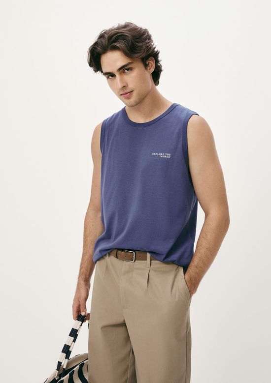 Foto do produto: Regata Básica Masculina Regular Com Estampa - Azul