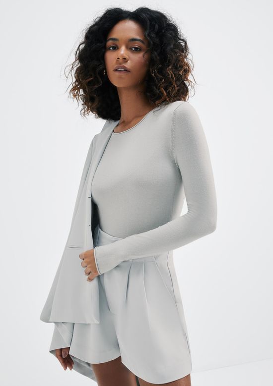 Foto do produto: Blusa Feminina Manga Longa Slim Em Tricô Leve - Cinza