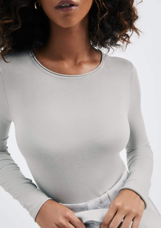 Foto do produto: Blusa Feminina Manga Longa Slim Em Tricô Leve - Cinza