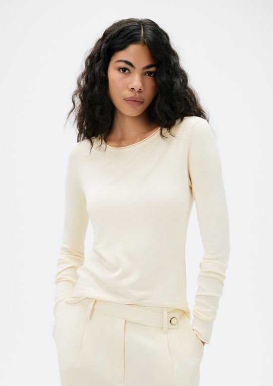 Foto do produto: Blusa Feminina Manga Longa Slim Em Tricô Leve - Creme