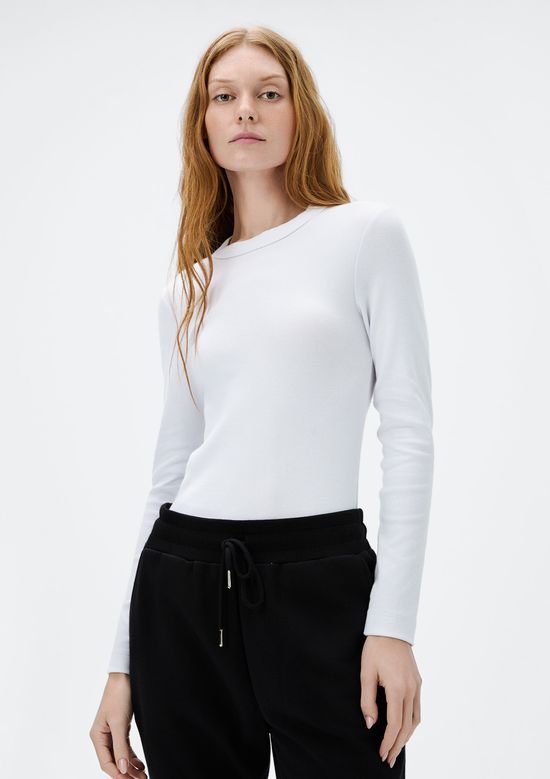 Foto do produto: Blusa Feminina Manga Longa Slim Em Ribana - Branco