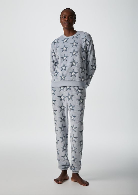 Foto do produto: Pijama Longo Feminino Em Fleece Estrelas - Azul