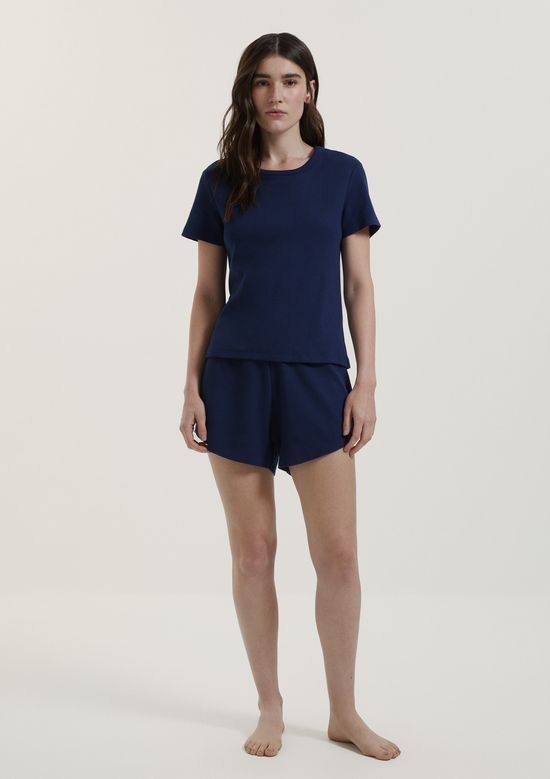 Foto do produto: Pijama Curto Feminino Em Ribana Canelada - Azul