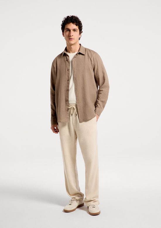 Foto do produto: Camisa Masculina Manga Longa Slim Com Linho - Marrom