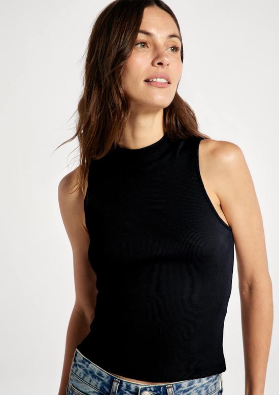 Foto do produto: Regata Feminina Canelada Gola Alta - Preto