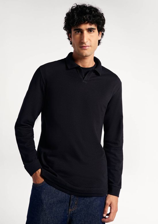 Foto do produto: Camisa Polo Masculina Manga Longa Texturizada - Preto