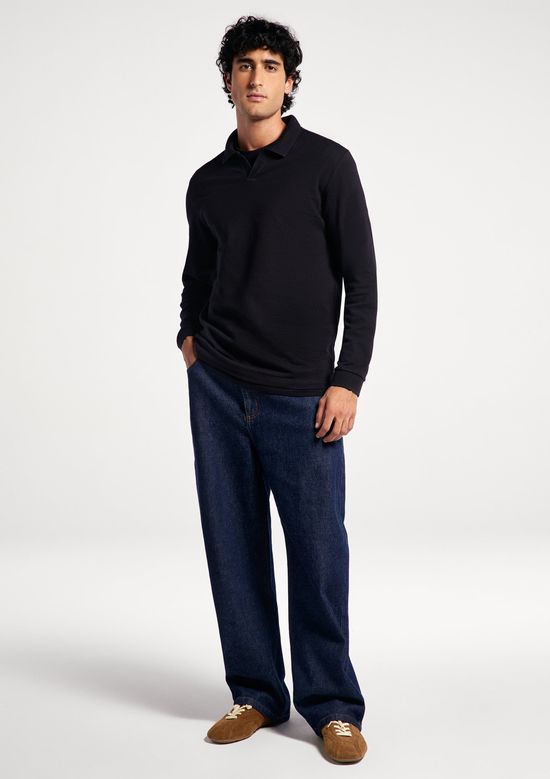 Foto do produto: Camisa Polo Masculina Manga Longa Texturizada - Preto