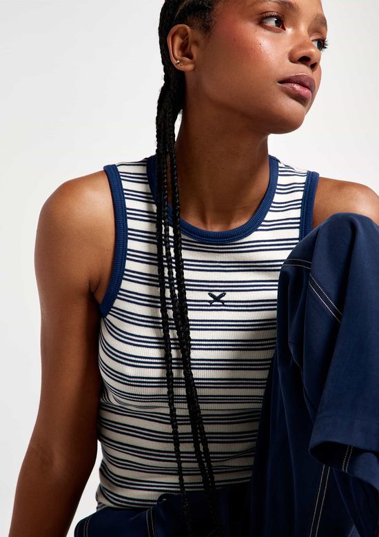 Foto do produto: Regata Feminina Listrada Em Ribana Canelada - Azul