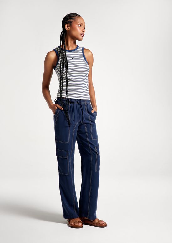 Foto do produto: Regata Feminina Listrada Em Ribana Canelada - Azul