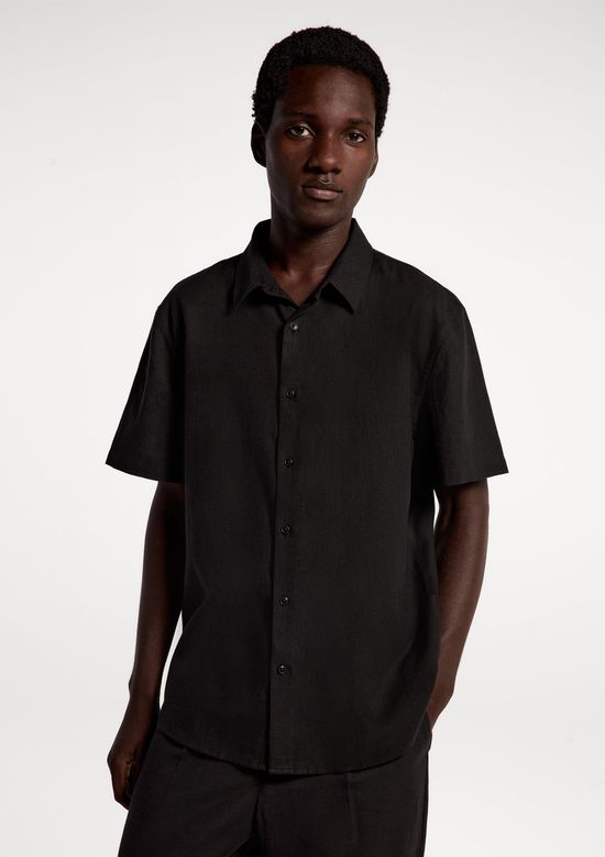 Foto do produto: Camisa Masculina Manga Curta Slim Com Linho - Preto