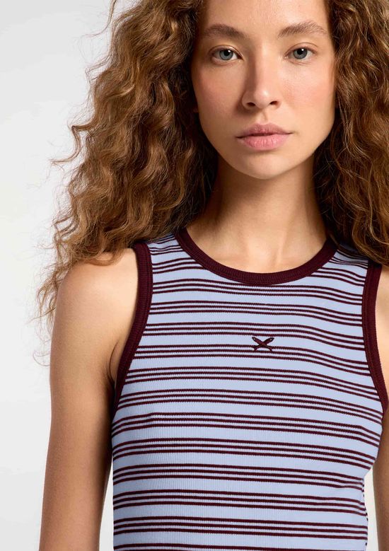 Foto do produto: Regata Feminina Listrada Em Ribana Canelada - Vinho