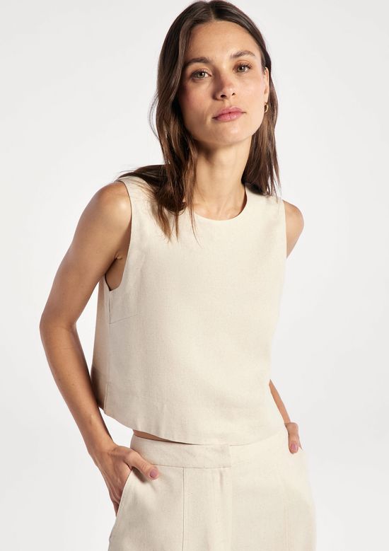 Foto do produto: Regata Feminina Com Linho - Creme