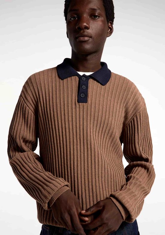 Foto do produto: Blusão Polo Masculina Tricô Texturizado - Marrom