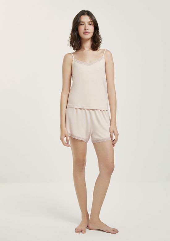 Foto do produto: Pijama Curto Feminino Com Renda - Rosa