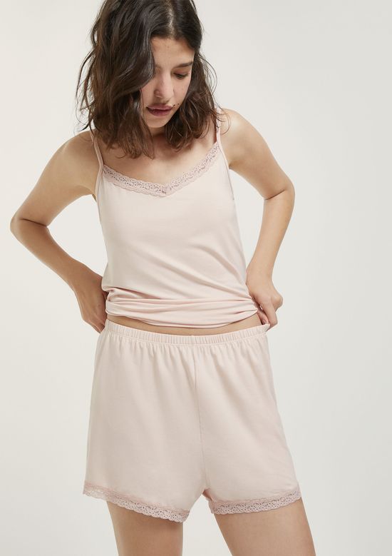 Foto do produto: Pijama Curto Feminino Com Renda - Rosa
