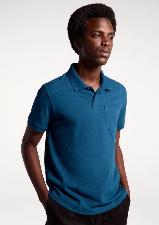 Foto do produto: Camisa Polo Básica Masculina Em Piquet Com Bolso - Azul