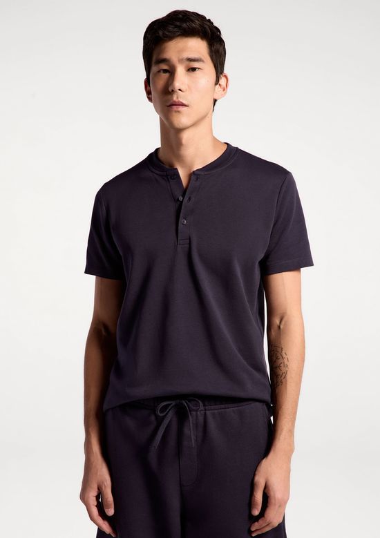 Foto do produto: Camiseta Básica Henley Masculina Regular Texturizada - Azul