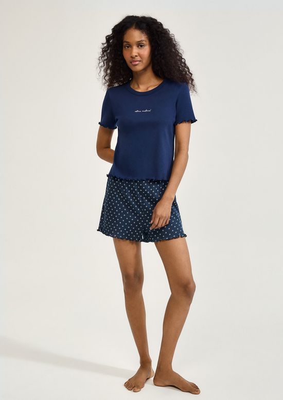 Foto do produto: Pijama Curto Feminino Estampado Com Frufru - Azul