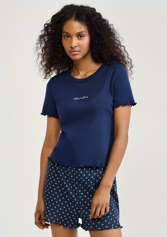 Foto do produto: Pijama Curto Feminino Estampado Com Frufru - Azul