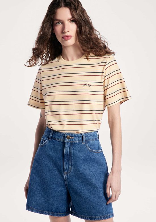 Foto do produto: Camiseta Feminina Manga Curta Listrada - Amarelo