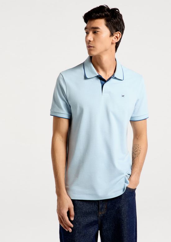 Foto do produto: Camisa Polo Básica Masculina Em Piquet Com Bordado - Azul