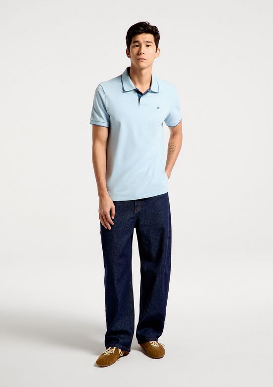 Foto do produto: Camisa Polo Básica Masculina Em Piquet Com Bordado - Azul