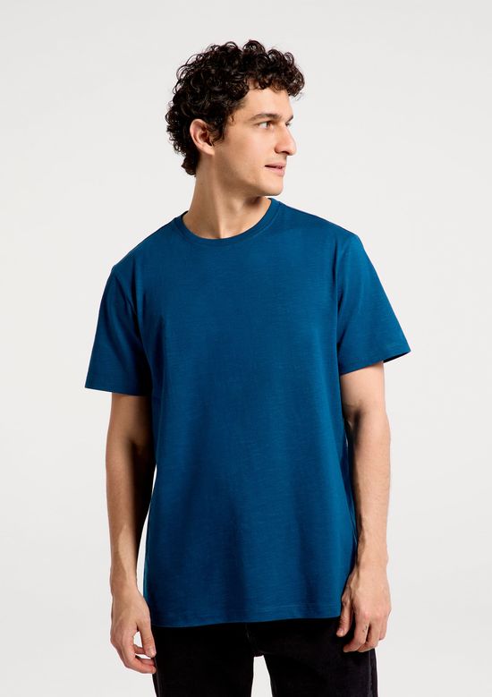 Foto do produto: Camiseta Masculina Comfort Em Malha Flamê - Azul