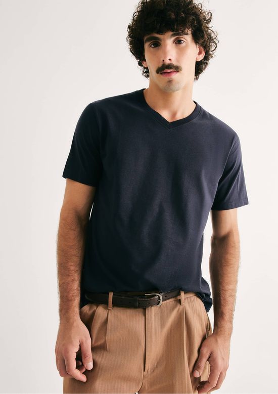 Foto do produto: Camiseta Básica Masculina Manga Curta Gola V World - Azul