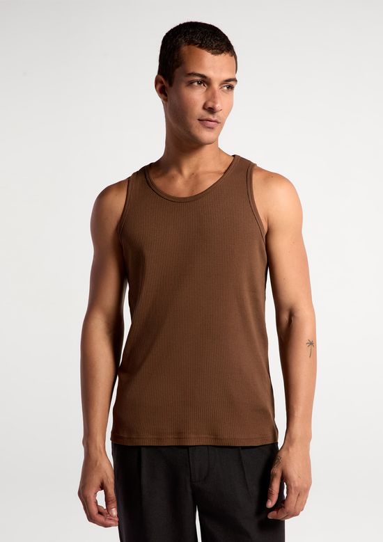Foto do produto: Regata Básica Masculina Slim Em Ribana - Marrom