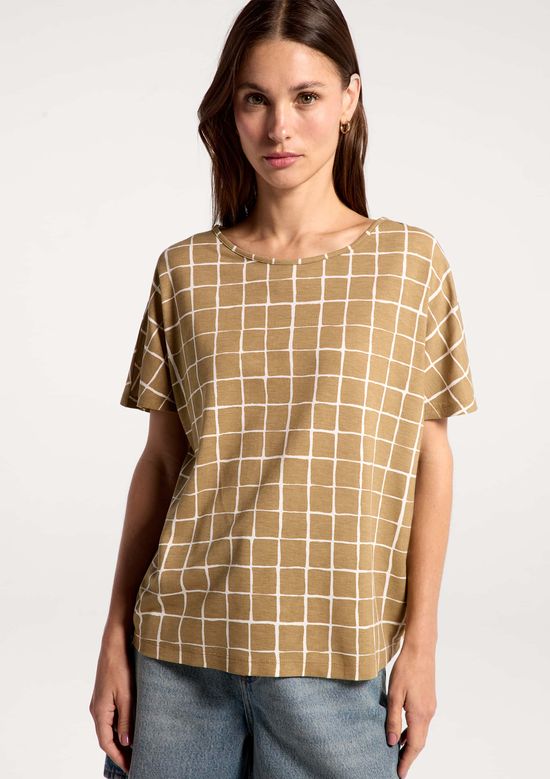 Foto do produto: Blusa Feminina Manga Curta Estampada - Bege