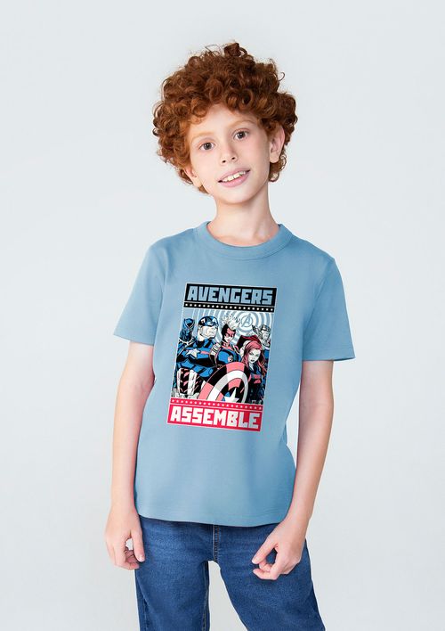 Camiseta Infantil Unissex Em Algodão Vingadores - Azul