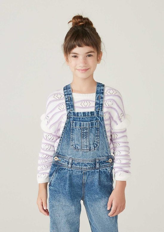 Foto do produto: Blusão Infantil Menina Em Tricô Com Mangas Bufantes - Roxo