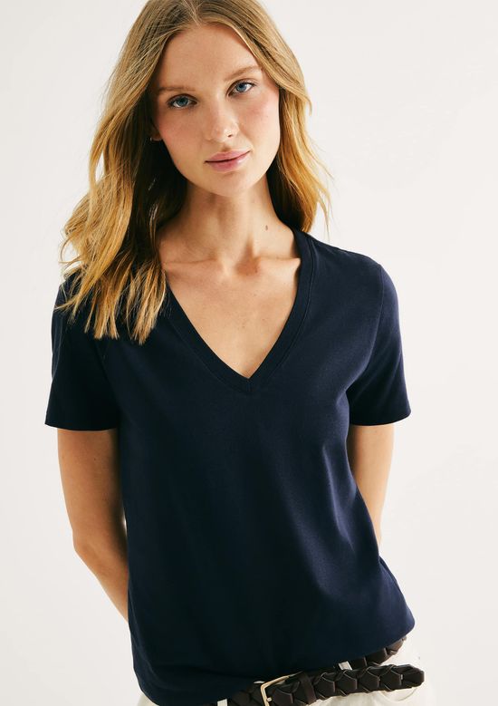 Foto do produto: Blusa Básica Feminina Manga Curta Decote V - Azul