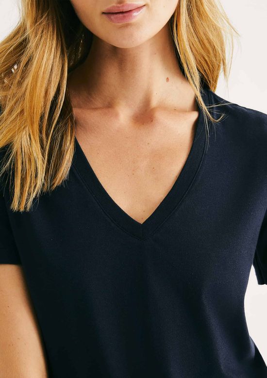 Foto do produto: Blusa Básica Feminina Manga Curta Decote V - Azul