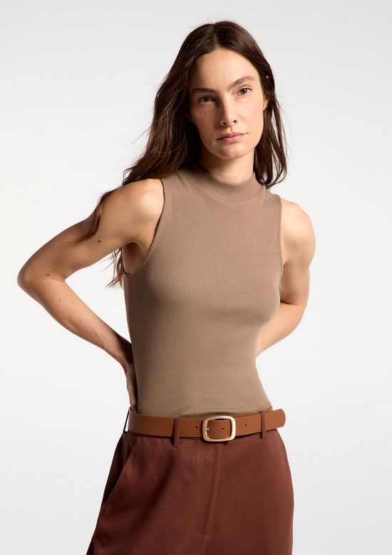 Foto do produto: Regata Feminina Canelada Gola Alta - Bege