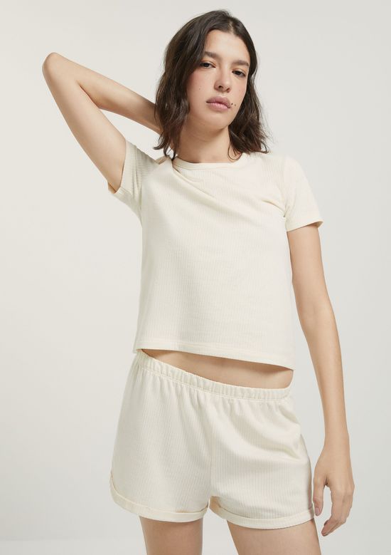Foto do produto: Pijama Curto Feminino Em Ribana Canelada - Creme