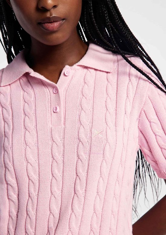 Foto do produto: Blusa Polo Feminina Em Tricô Trançado - Rosa