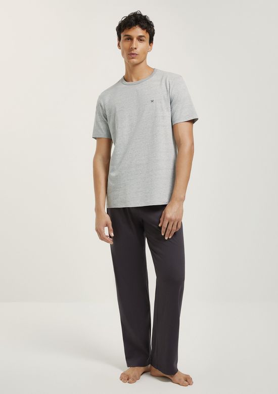 Foto do produto: Pijama Longo Masculino Manga Curta Com Bordado - Cinza
