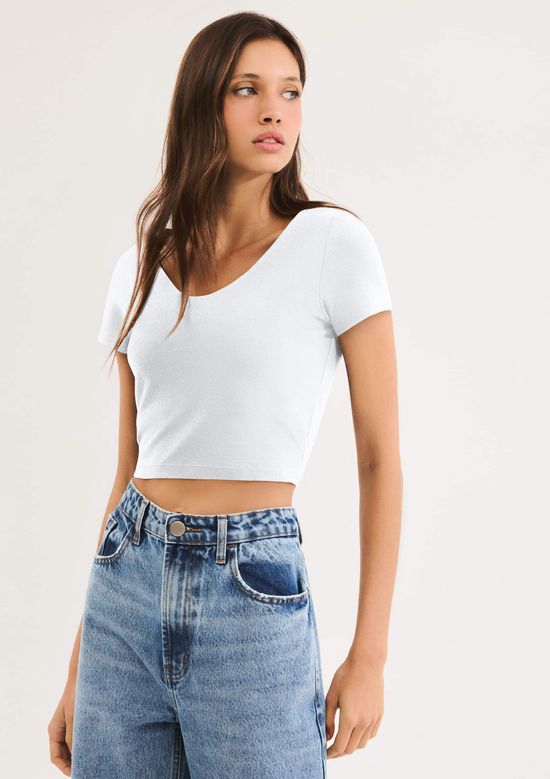 Foto do produto: Blusa Feminina Cropped Com Elastano - Branco