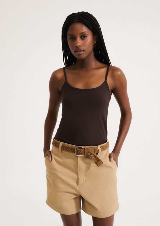 Foto do produto: Regata Feminina Alças Finas Com Elastano - Marrom