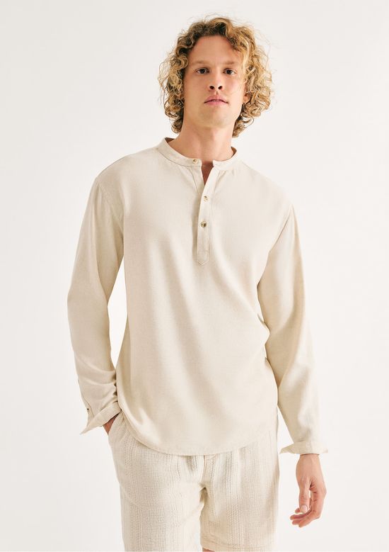 Foto do produto: Camisa Bata Masculina Em Viscolinho - Creme