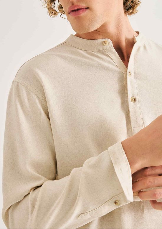 Foto do produto: Camisa Bata Masculina Em Viscolinho - Creme